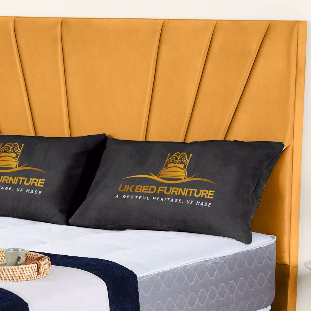 UK Bed Furniture Sunrise King Size Upholstered Gas Lift Storage Bed in Yellow Velvet – 2