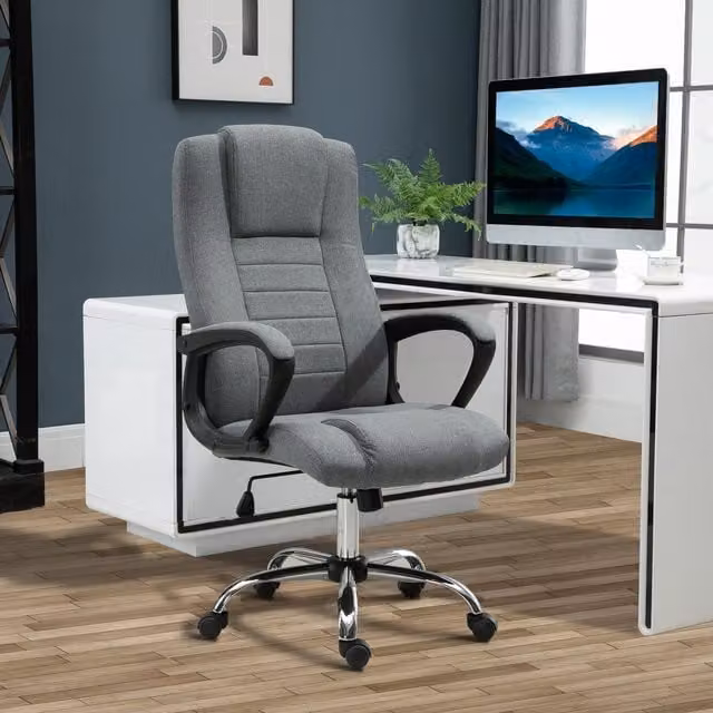 VINSETTO Grey Fabric Executive Office Chair with Headrest, Armrests and Swivel Function – 1