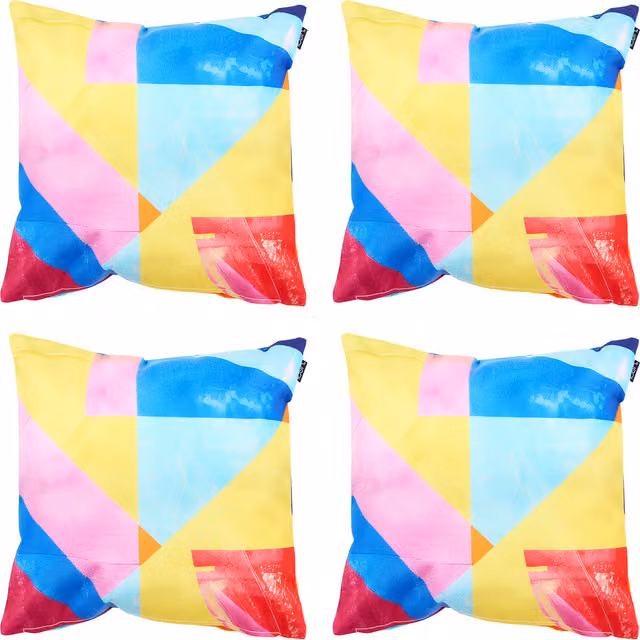 icon Set of 4 Blue and Multicolour Outdoor Abstract Print Waterproof Square Cushions