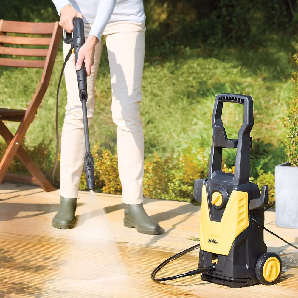 Victor Tools 1600W Pressure Washer with Adjustable Bar and Easy-Roll Wheels in Yellow – 3