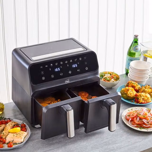 Neo Black Dual Zone Electric Digital Air Fryer with Digital Display, 8.5l, Black