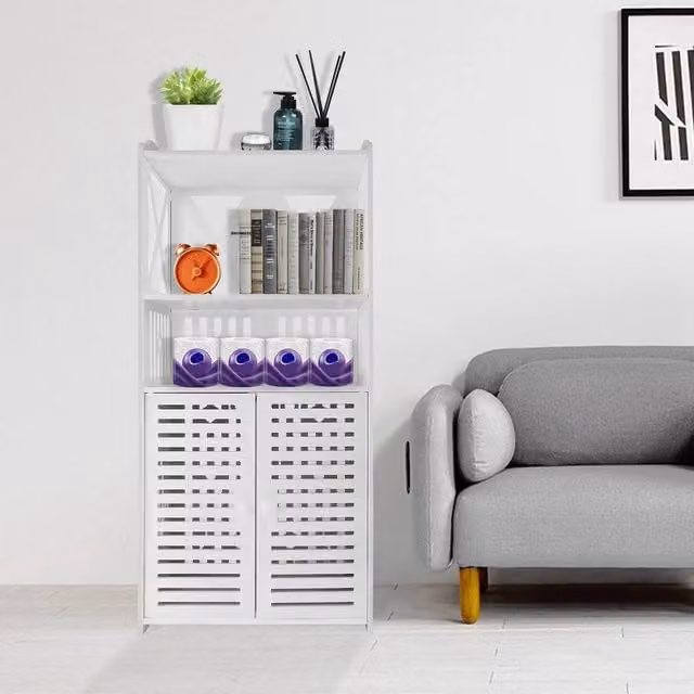 EONLION Modern Double Freestanding Wooden Bathroom Cabinet in White