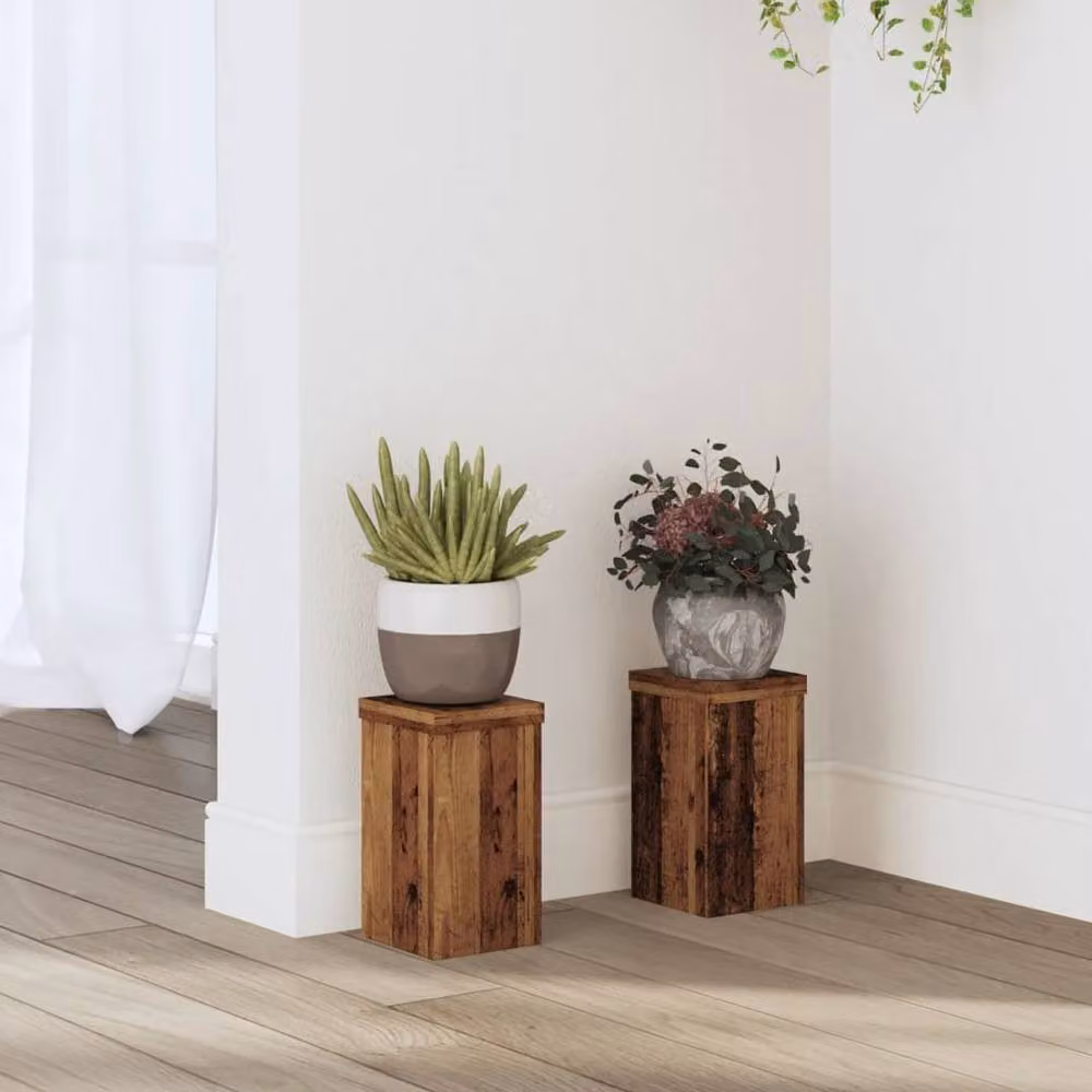 Berkfield Home Set of 2 Modern Square Plant Stands in Brown Engineered Wood, W/D/H: 10 x 10 x 18 cm – 2