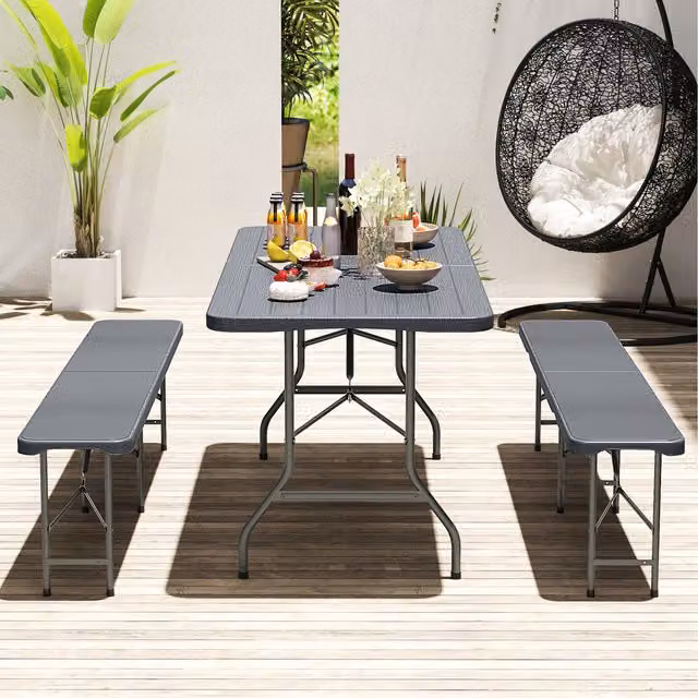 Costway 6 FT Fold-in-Half Table in Grey