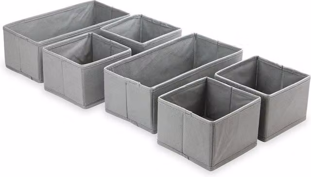 Maison & White Set of 6 Foldable Fabric Drawer Organisers and Dividers in Grey and Red