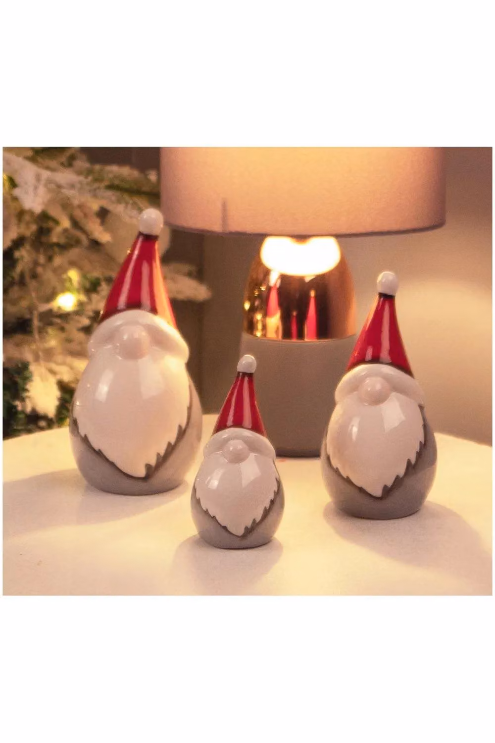 Netagon Set of 3 Scandinavian Ceramic Christmas Gonk Family Tabletop Ornaments in Grey and White – 3