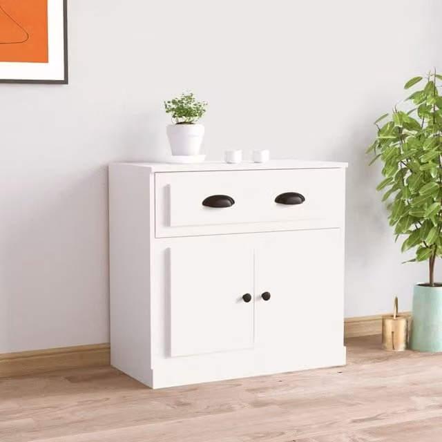 Berkfield Home White Classic Sideboard in Matt MDF, W/D/H: 70 x 35.5 x 67.5 cm