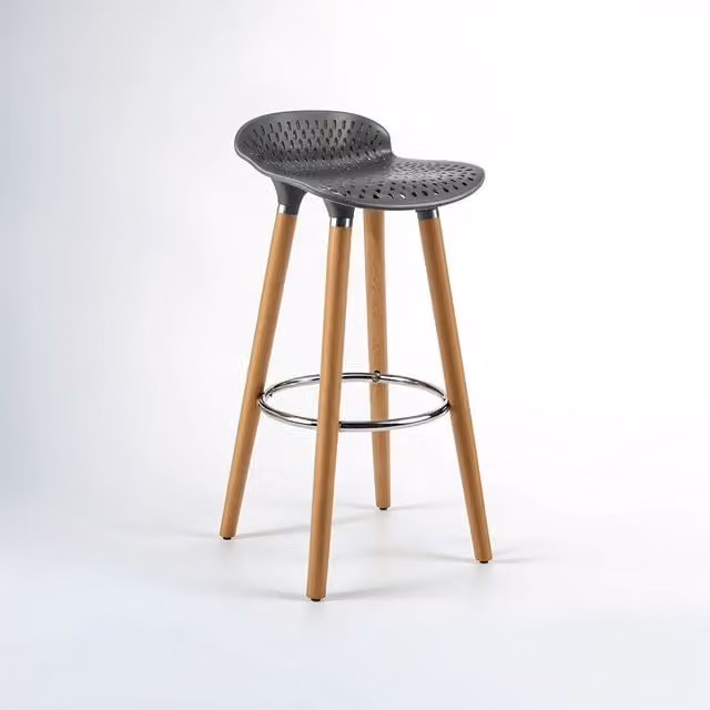 Orsina Scandinavian Grey and Brown Matte Bar Stool with Beech Wood and Metal Legs