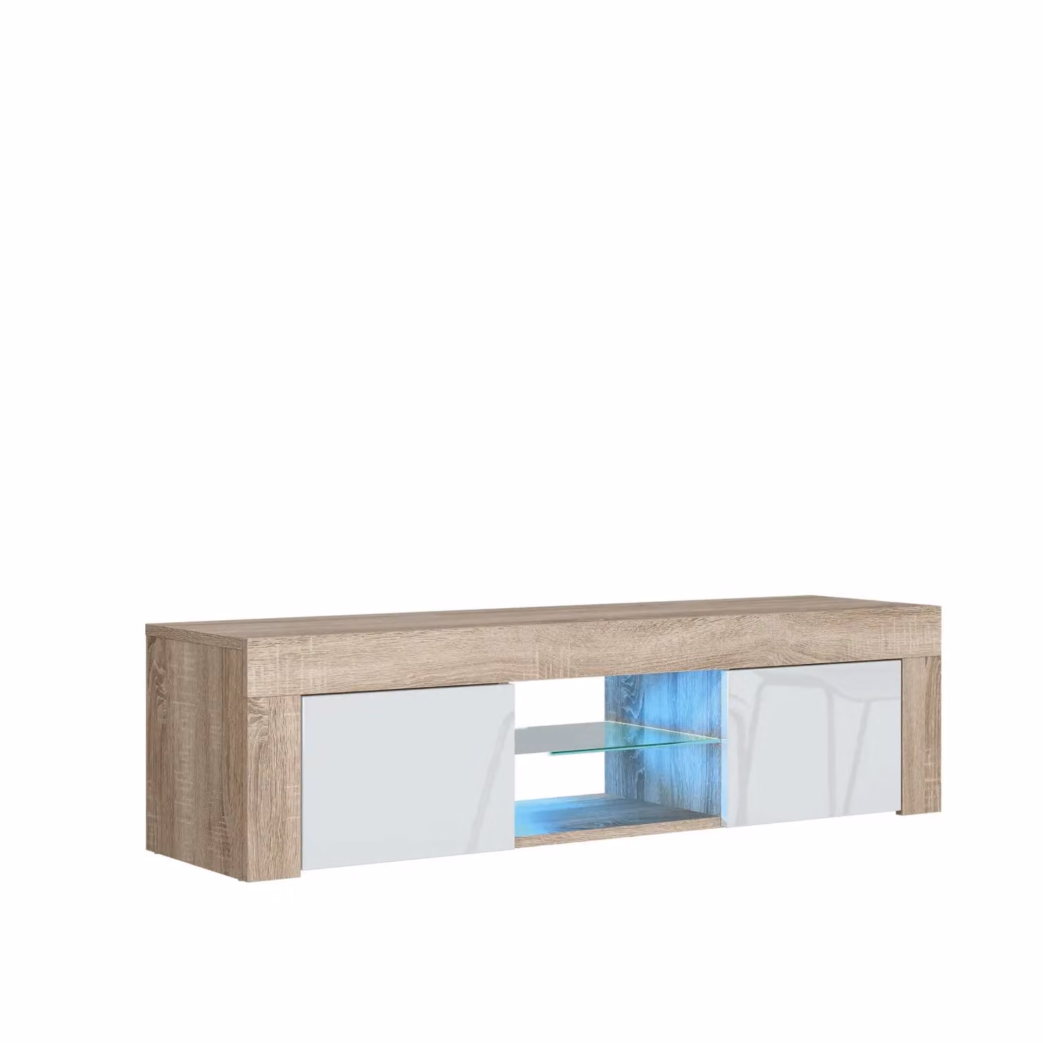 Mex Furniture LTD Modern Glossy TV Unit with LED Lights in Light Oak, W: 130 cm, D: 35 cm, H: 35 cm – 2