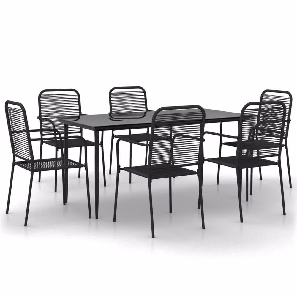 Berkfield Home Elegant 7 Piece Garden Dining Set in Black Cotton Rope and Steel – 3