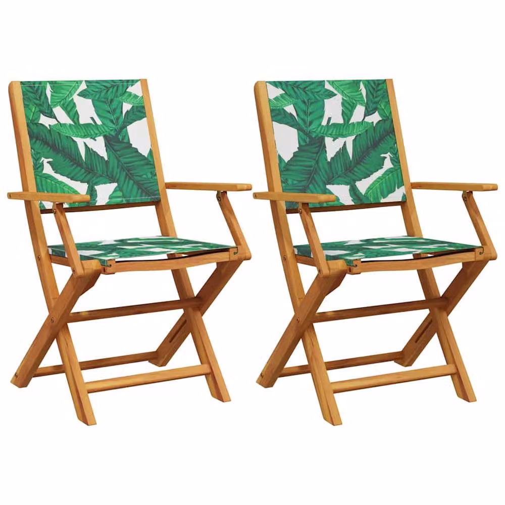 Berkfield Home Beautiful Garden Chairs, Set of 2, Green Acacia Wood with Leaf Pattern – 2