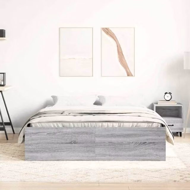 Berkfield Home Modern Bed Frame in Grey Sonoma, W/D/H: 160 x 200 cm – 1
