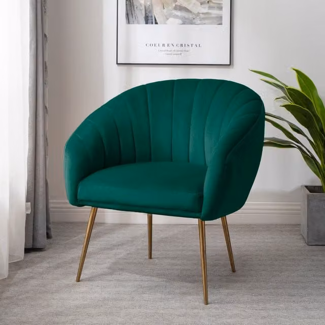 Artemis Home Helena Green Velvet Tub Accent Chair with Bronze Details