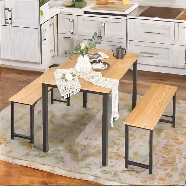 Pirlo Plush Industrial Dining Table and Bench Set in Brown and Black – 1