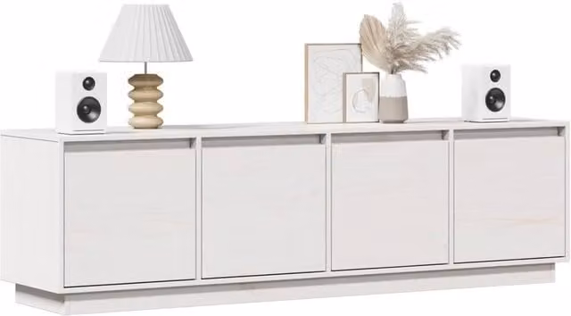 Berkfield Home White Solid Wood Pine TV Cabinet W: 156 cm, D: 37 cm, H: 45 cm – 1