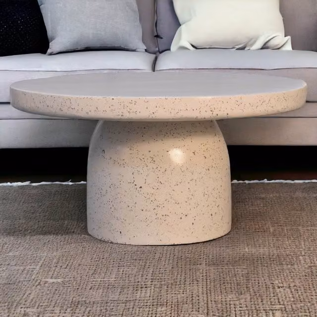 Artisan Furniture Serenity Round Coffee Table in Brown Wood and Stone