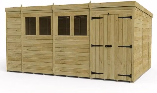 Buttercup Farm Brown Timber Pent Garden Shed with Double Doors and Windows, W/D/H: 426.72 x 305.0 x 210.0 cm