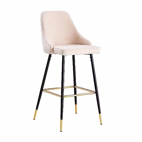 HYGRAD BUILT TO SURVIVE Set of 2 Velvet Bar Stools with Backrest and Black Metal Legs for Kitchen Islands and Home Bars (Cream) – 1