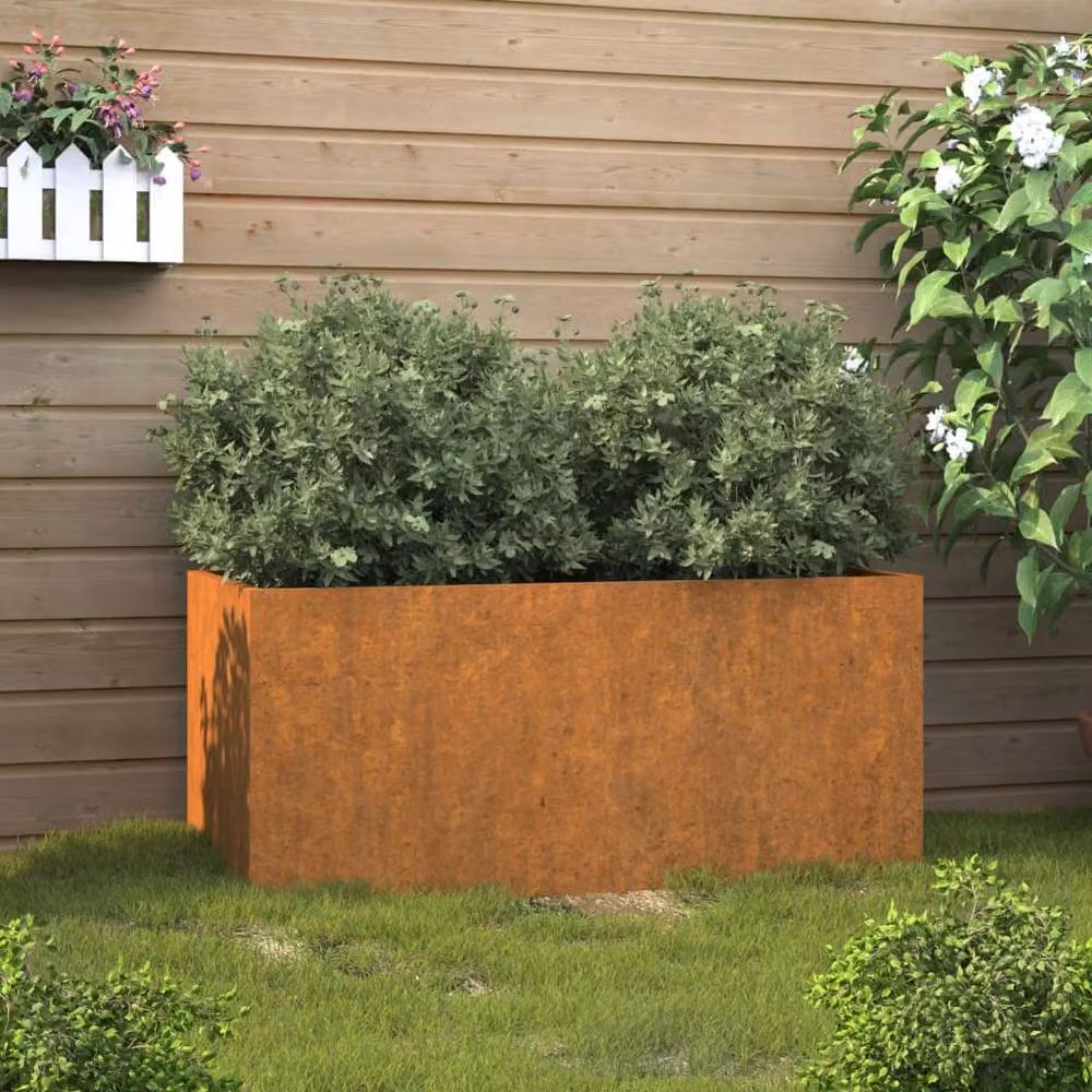 Berkfield Home Steel Planter Tub in Brown, W/D/H: 62 x 30 x 29 cm – 2