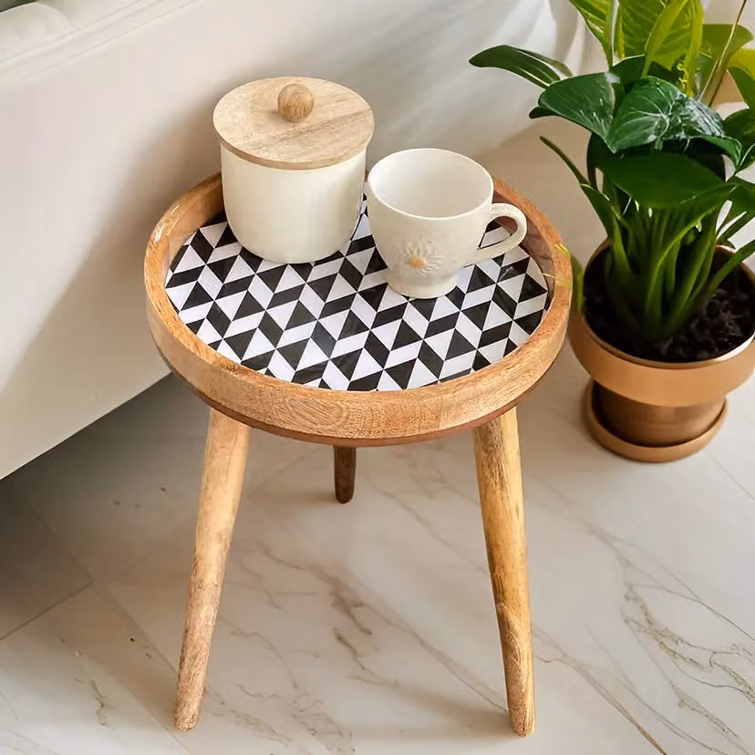 Hartsmede Handmade Round Mango Wood Side Table in Black with Detachable Legs – 2