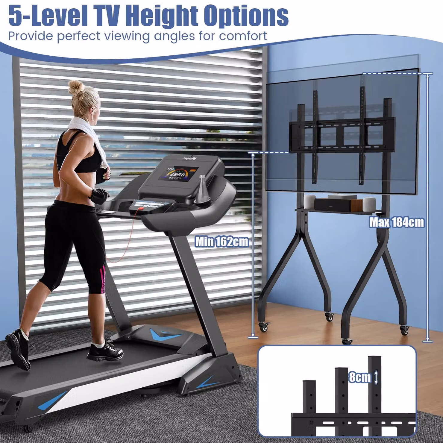 Costway Mobile Rolling TV Cart for 43-100 inch Flat or Curved Screens, Black – 4