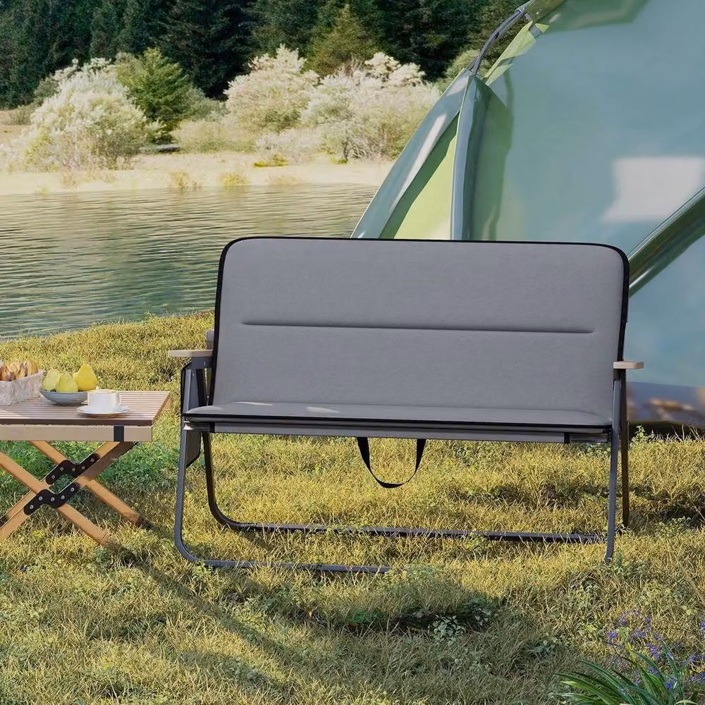 Kelvenix 2-Person Folding Garden Loveseat with Upholstered Fabric Cushions in Grey – 4