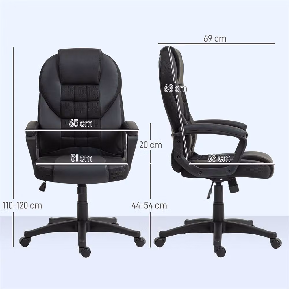 KORVIXA Black Synthetic Leather High Back Executive Office Chair with Armrests and Castors – 2