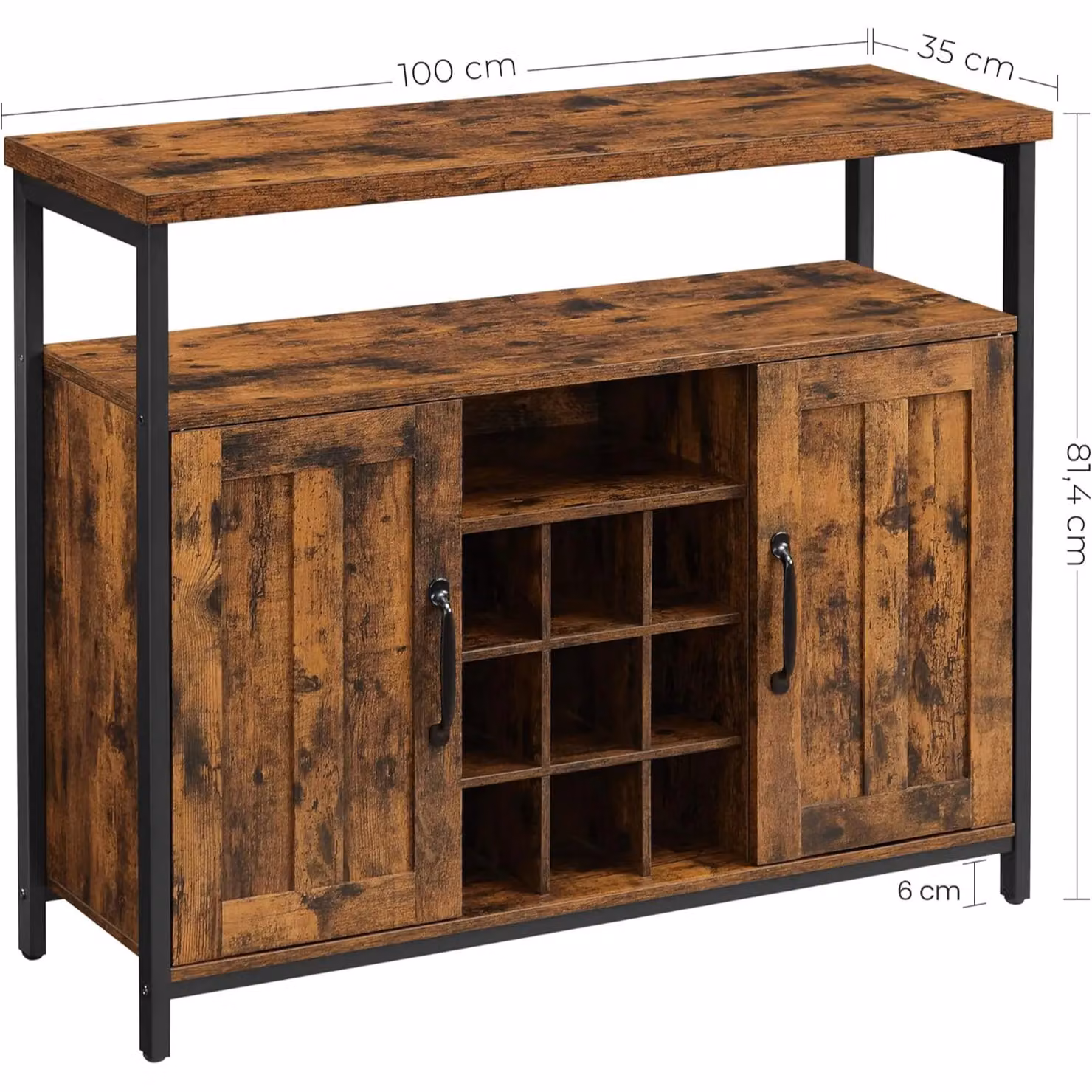VASAGLE Industrial Sideboard Buffet Organising Cabinet with 2 Doors in Brown – 2