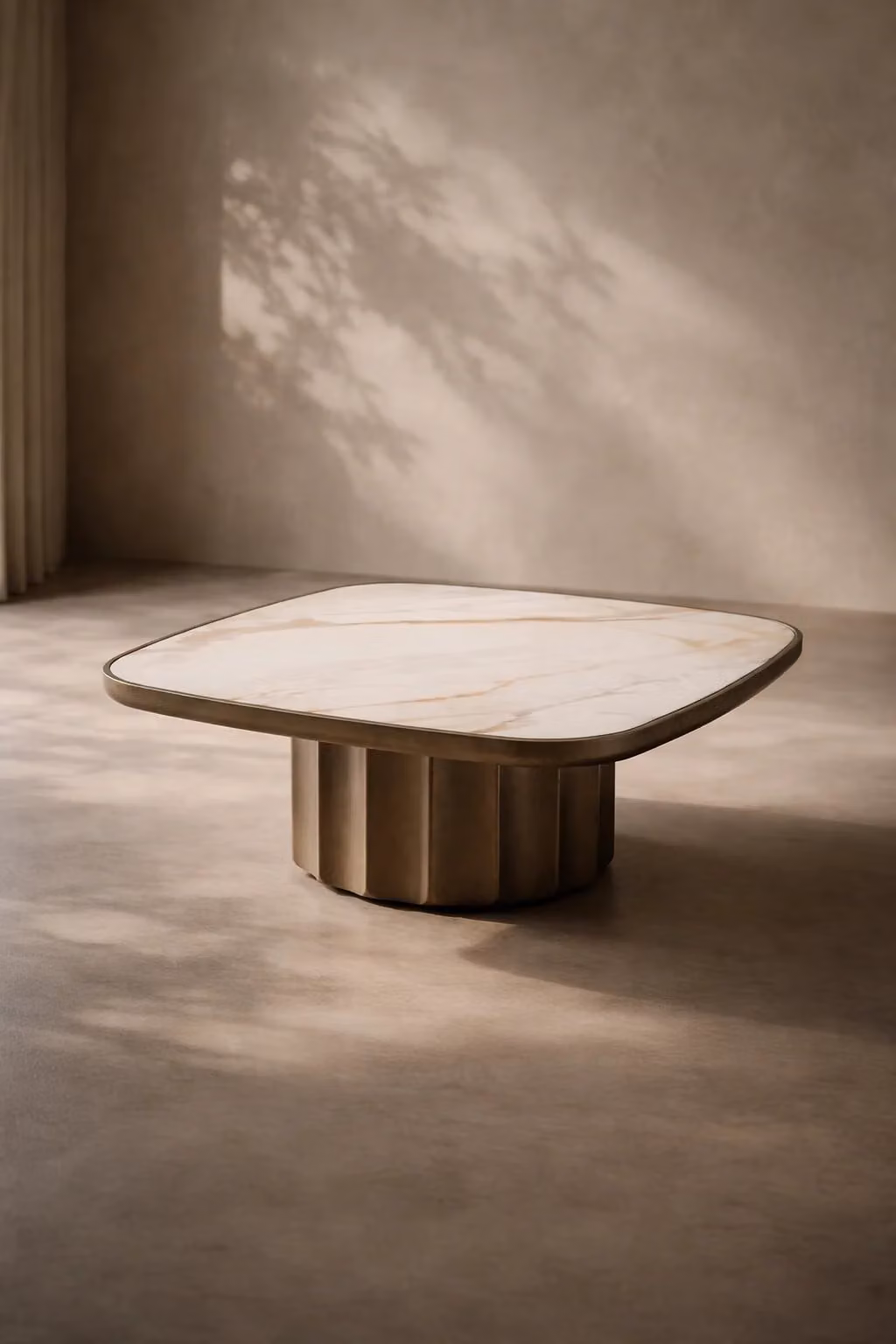 Tommy Franks Genio Modern Ceramic Coffee Table with Abstract Design in Gold, Bronze and White, W/D/H: 90 x 90 x 38 cm