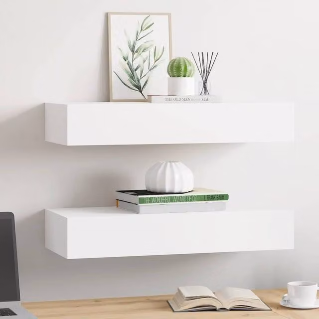 Berkfield Home Elegant Wall-mounted Drawer Shelves, 2 Pack, White, W: 60 cm, D: 23.5 cm, H: 10 cm