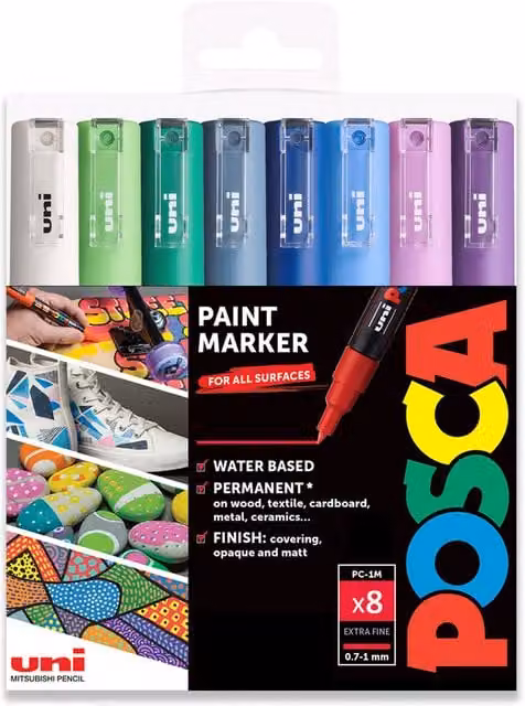 POSCA PC-1M Paint Marker Art Pen Set with 8 Winter Colour Bullet Tips