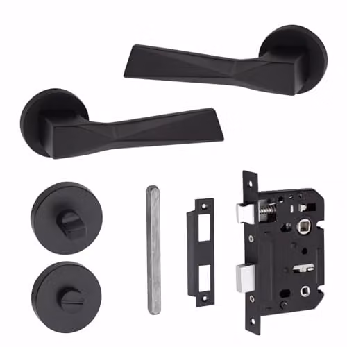 Golden Grace Modern Aura Bathroom Door Handles in Matt Black