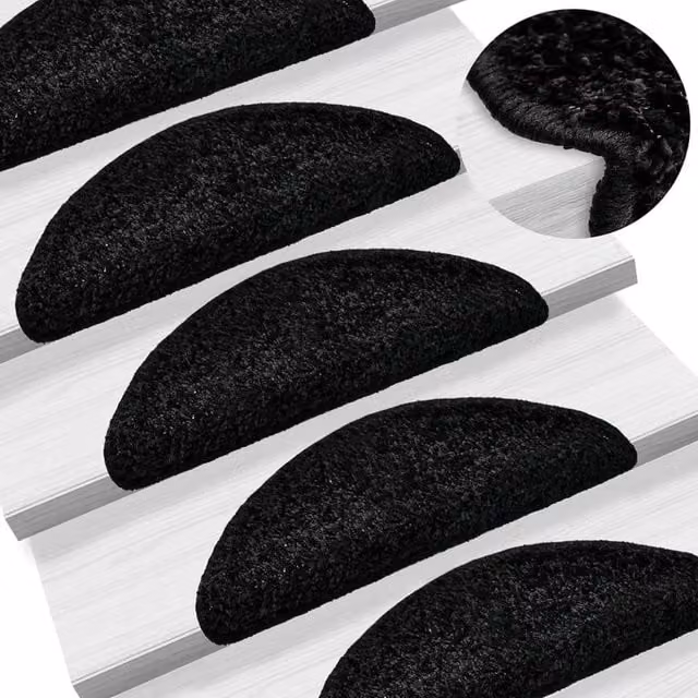 Berkfield Home Non-Slip Self-Adhesive Stair Mats, 10 Pack, Black, W/D/H: 56 x 17 x 3 cm – 1
