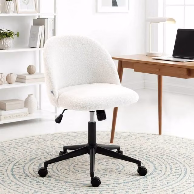 HOMCOM Bouclé Swivel Task Chair in Beige for Makeup Vanity or Office Use – 1