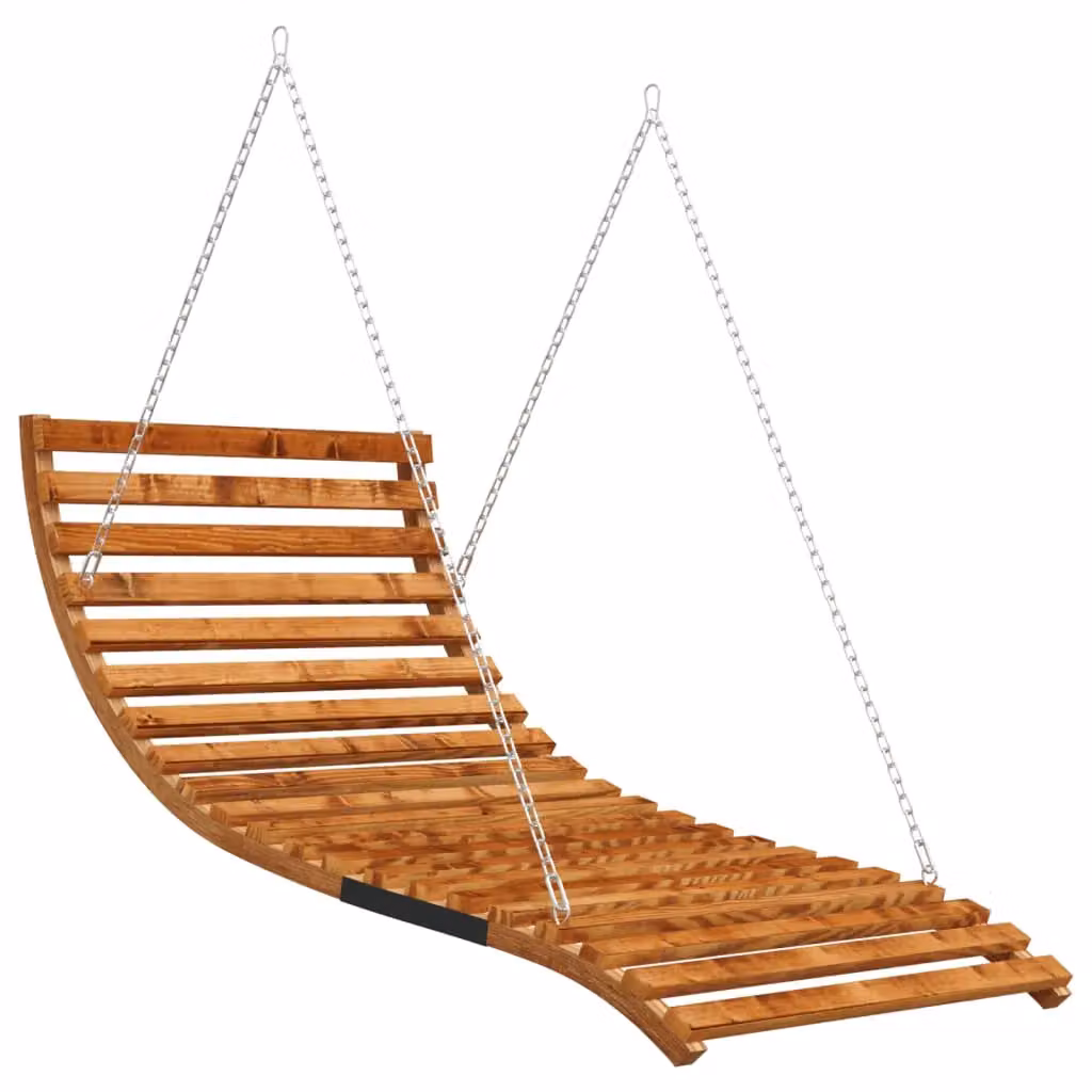 Berkfield Home Solid Bent Wood Swing Bed with Teak Finish in Brown, W/D/H: 115 x 147 x 46 cm