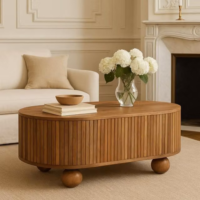 Artisan Furniture Soba Oval Mango Wood Coffee Table with Lift-up Lid in Brown