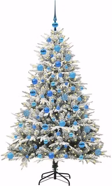 Berkfield Home Realistic Pre-lit Artificial Christmas Tree with Ball Set in Green and White, Height: 180 cm