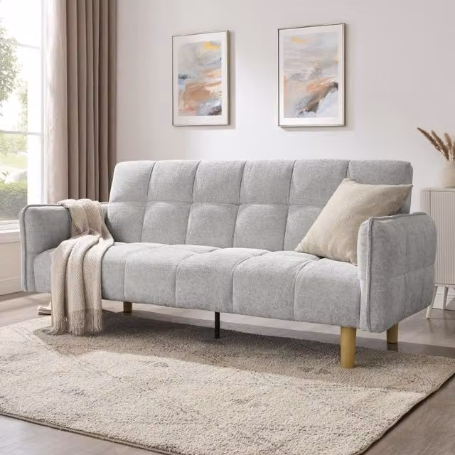 Bergamot Silver Grey Chenille Upholstered Click-Clack Sofa Bed