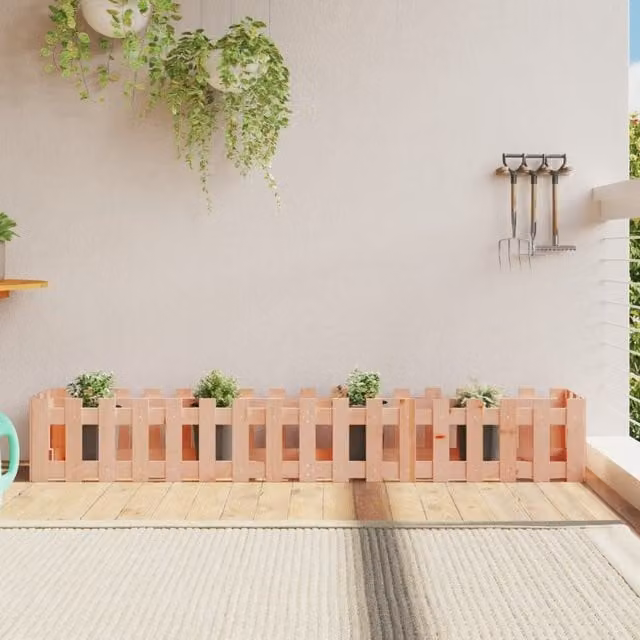 Berkfield Home Garden Raised Bed with Fence Design in Brown Solid Wood, W/D/H: 200 x 30 x 30 cm – 1
