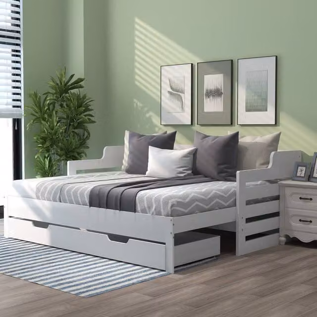 Merax White Daybed with Storage Drawer and Trundle, W/D/H: 190 x 90 x 66 cm – 1