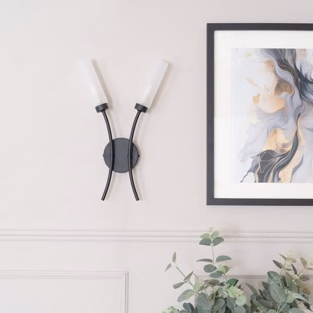 ValueLights Maya 2 Way Curved Up and Down Wall Light Fitting in Black with Transparent Glass