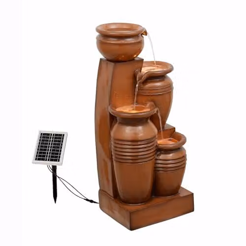 Teamson Home 4-Tier Cascading Solar Powered Water Fountain in Terracotta and Brown