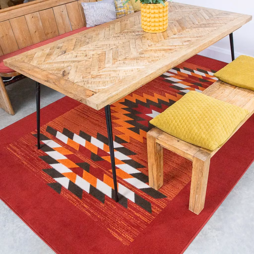 Kukoon Red Tribal Aztec Pattern Geometric Ethnic Area Rug, W: 190 cm, D: 280 cm – 3