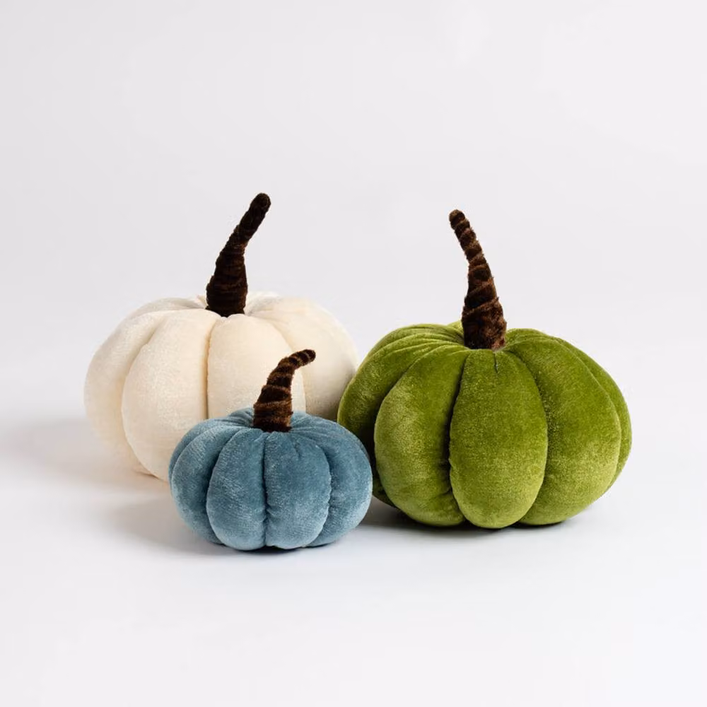 Scottish Everlastings Ltd Set of 3 Velvet Plush Pumpkins in Green and Blue – 2