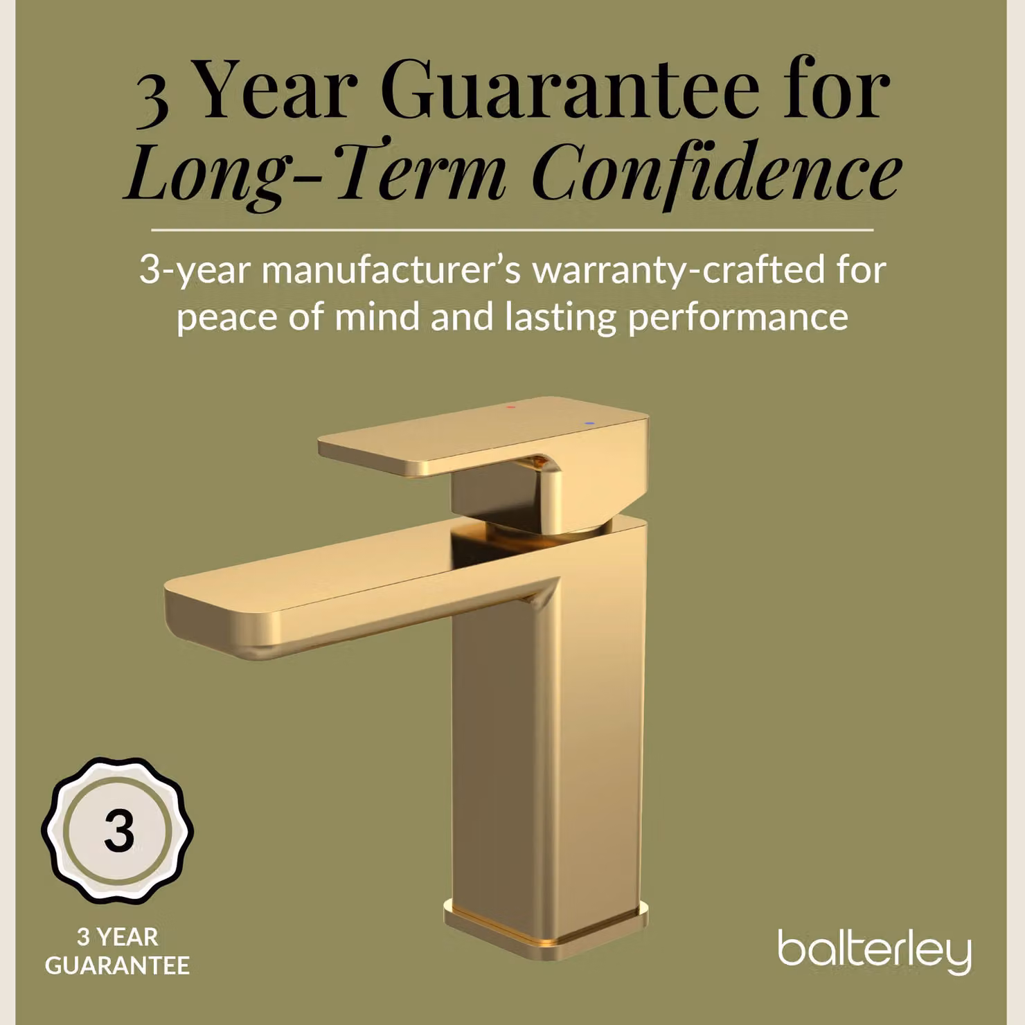 Balterley Square Mono Basin Mixer Tap with Push Button Waste in Brushed Brass – 3