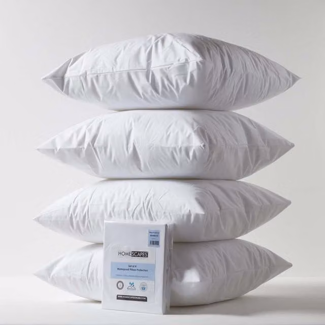 Homescapes Waterproof Polypropylene Pillow Protectors, Pack of 4, White, W/D/H: 80 x 200 cm