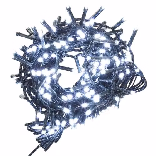 VFM Cool White LED Christmas Fairy Lights, 200 LEDs, 6m String, Mains Operated