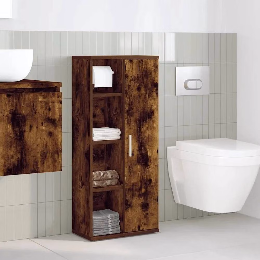 EONLION Freestanding Brown Bathroom Cabinet with Roll Holder and Internal Shelves – 2