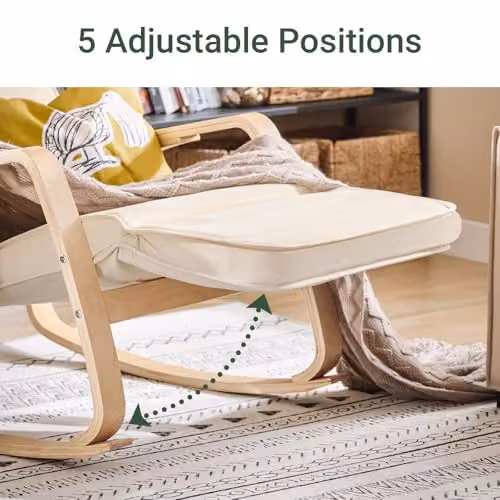 SoBuy Modern Relaxing Rocking Chair with Adjustable Headrest and Footrest in Beige and White – 3