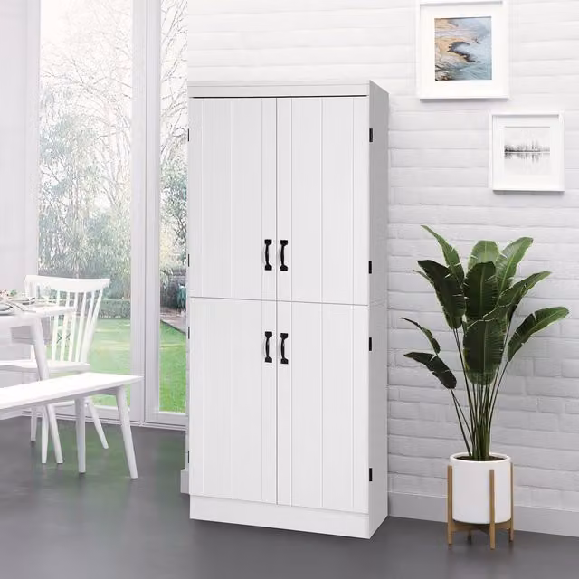HOMCOM 4-Door Tall Kitchen Cupboard and 6-Tier Freestanding Storage Cabinet in White